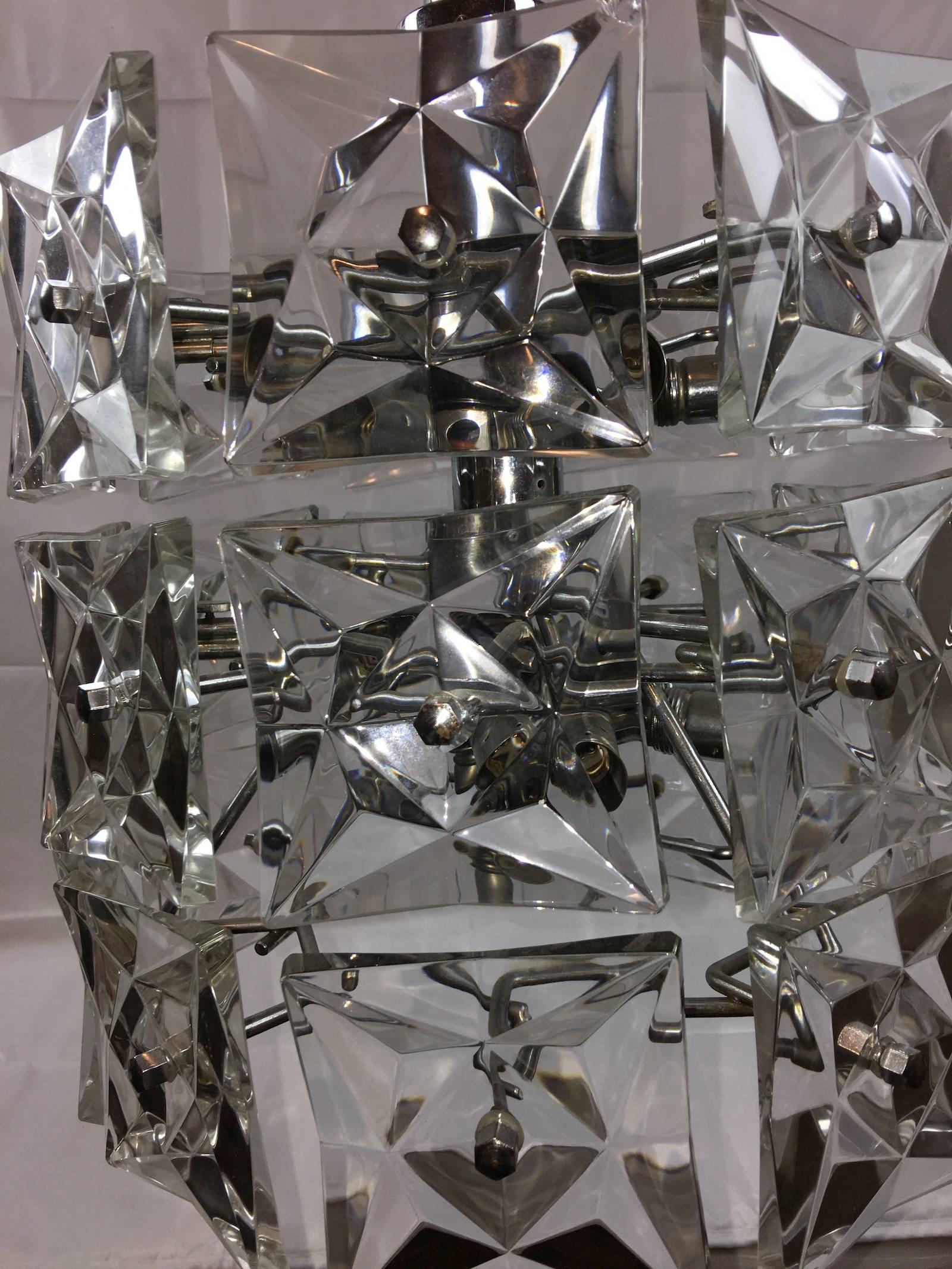 Late 20th Century Kinkeldey Geometric Three Rows Crystal Fixtures, Germany, 1970s For Sale