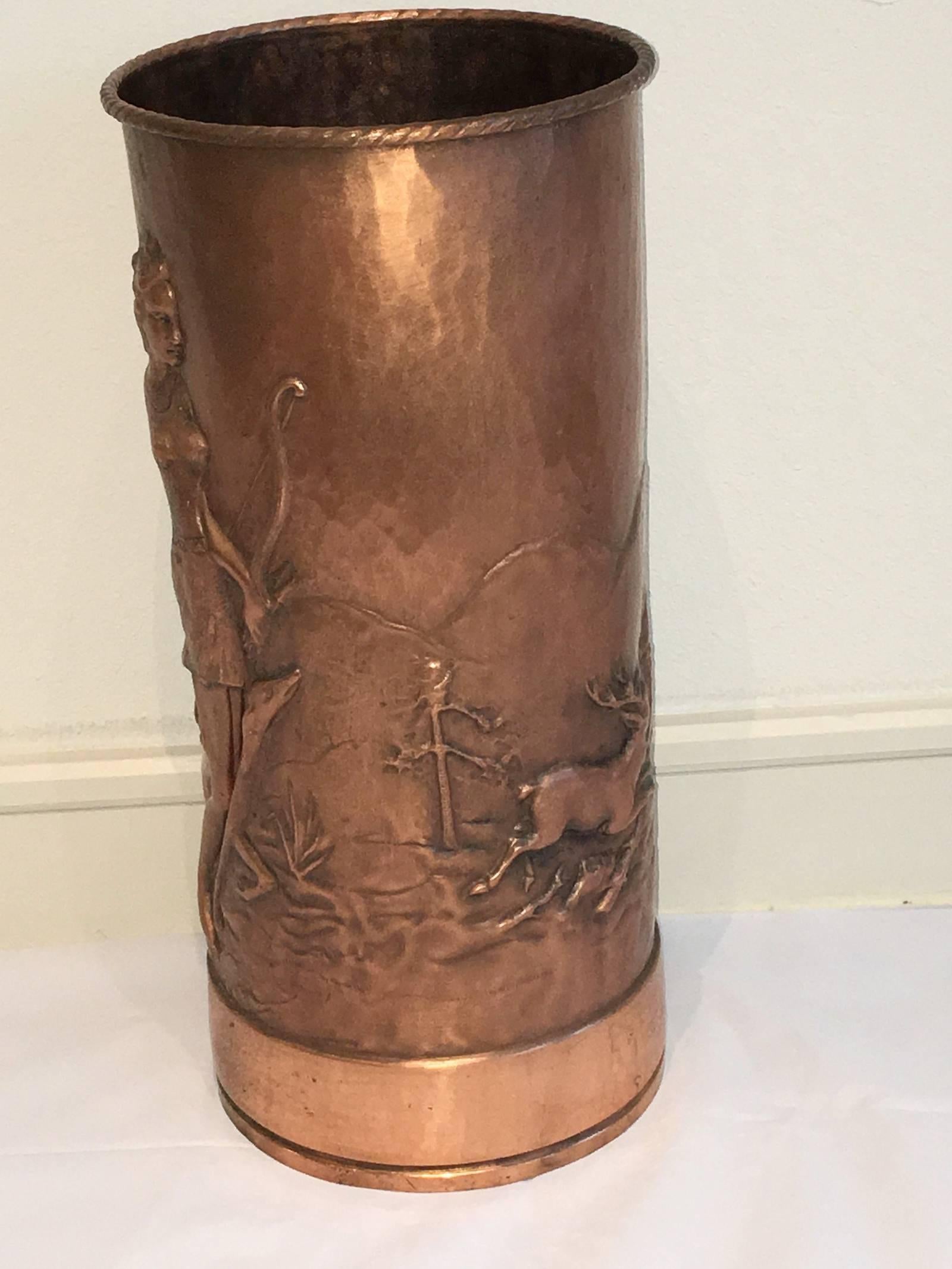 Handmade Copper Umbrella Stand Diana Goddess of the Hunt In Good Condition In Frisco, TX