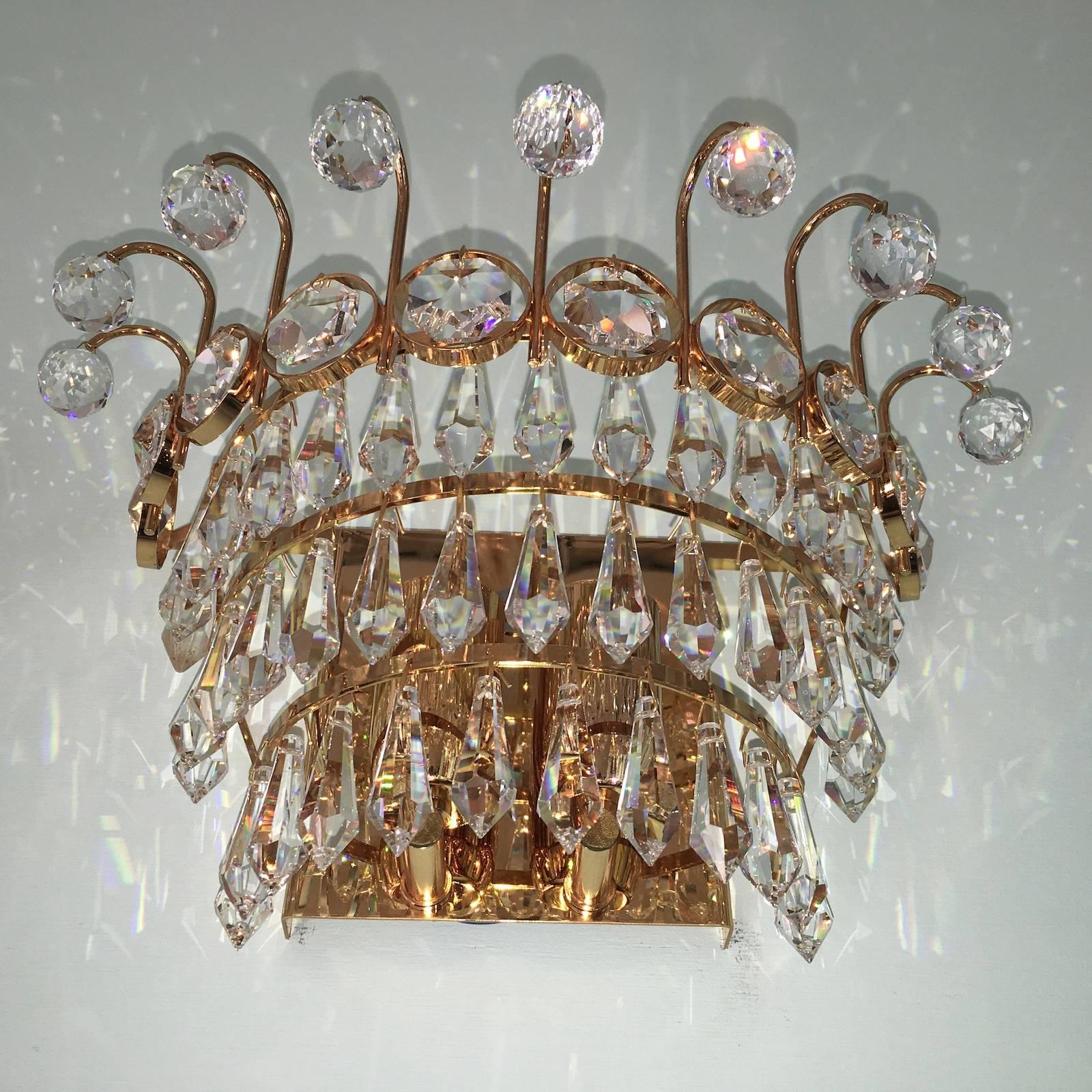 Pair of Palwa Crystal Prism Sconces Mid-Century, German In Good Condition For Sale In Frisco, TX