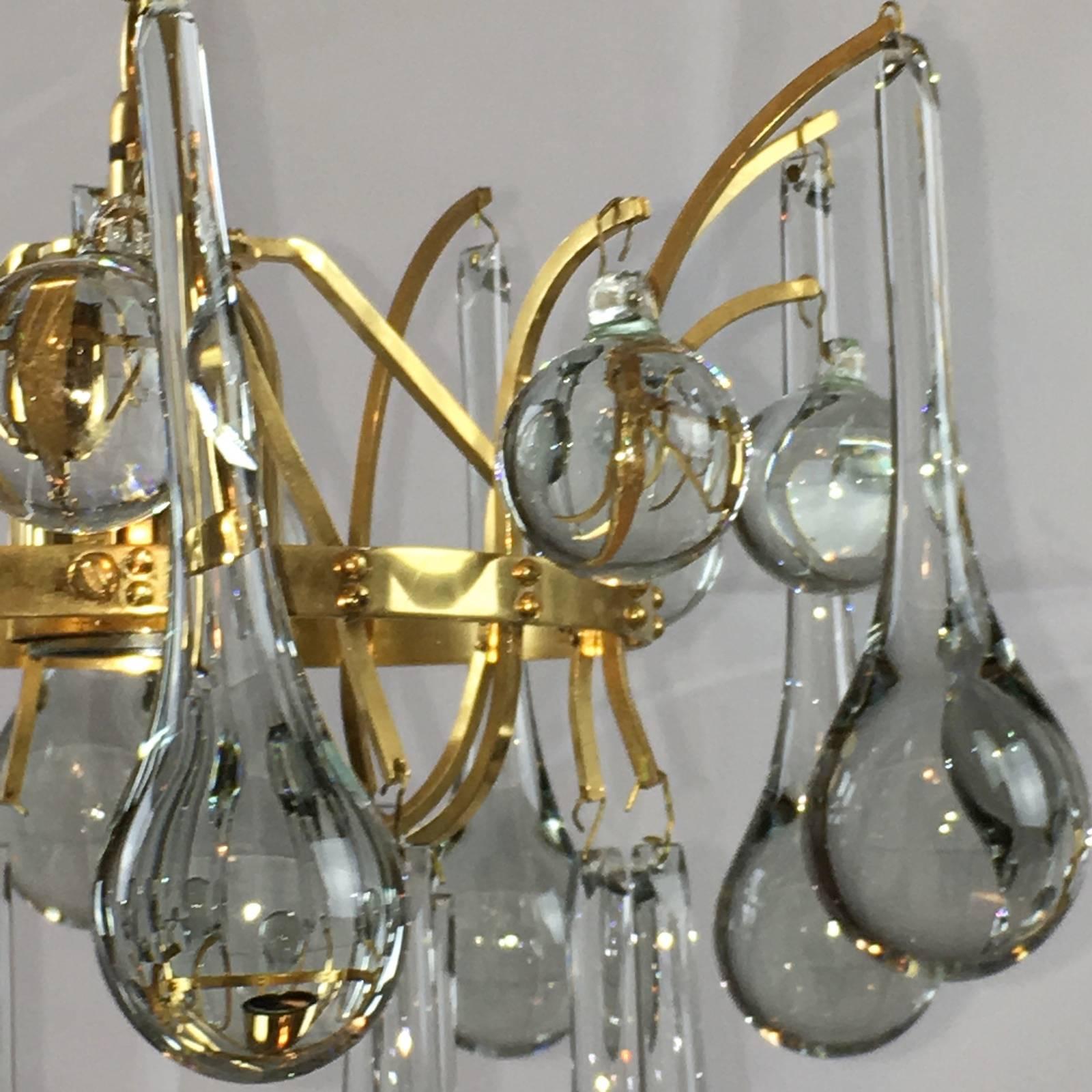 Hollywood-Regency Style Brass and Crystal Chandelier, Ernst Palme In Good Condition For Sale In Frisco, TX