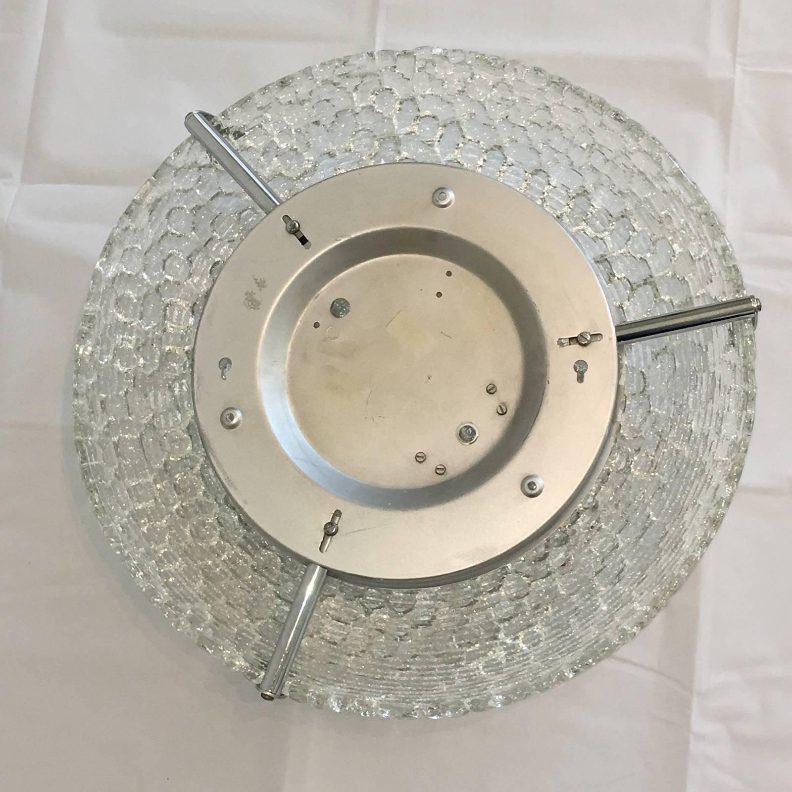 German Massive Textured Glass Flush Mount with Chrome Hardware For Sale