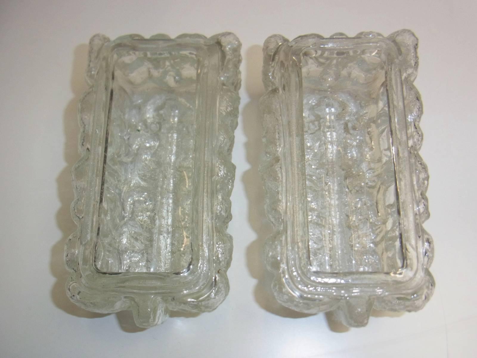 One Pair of Limburg Ice Block Glass Sconces Vintage German For Sale 1