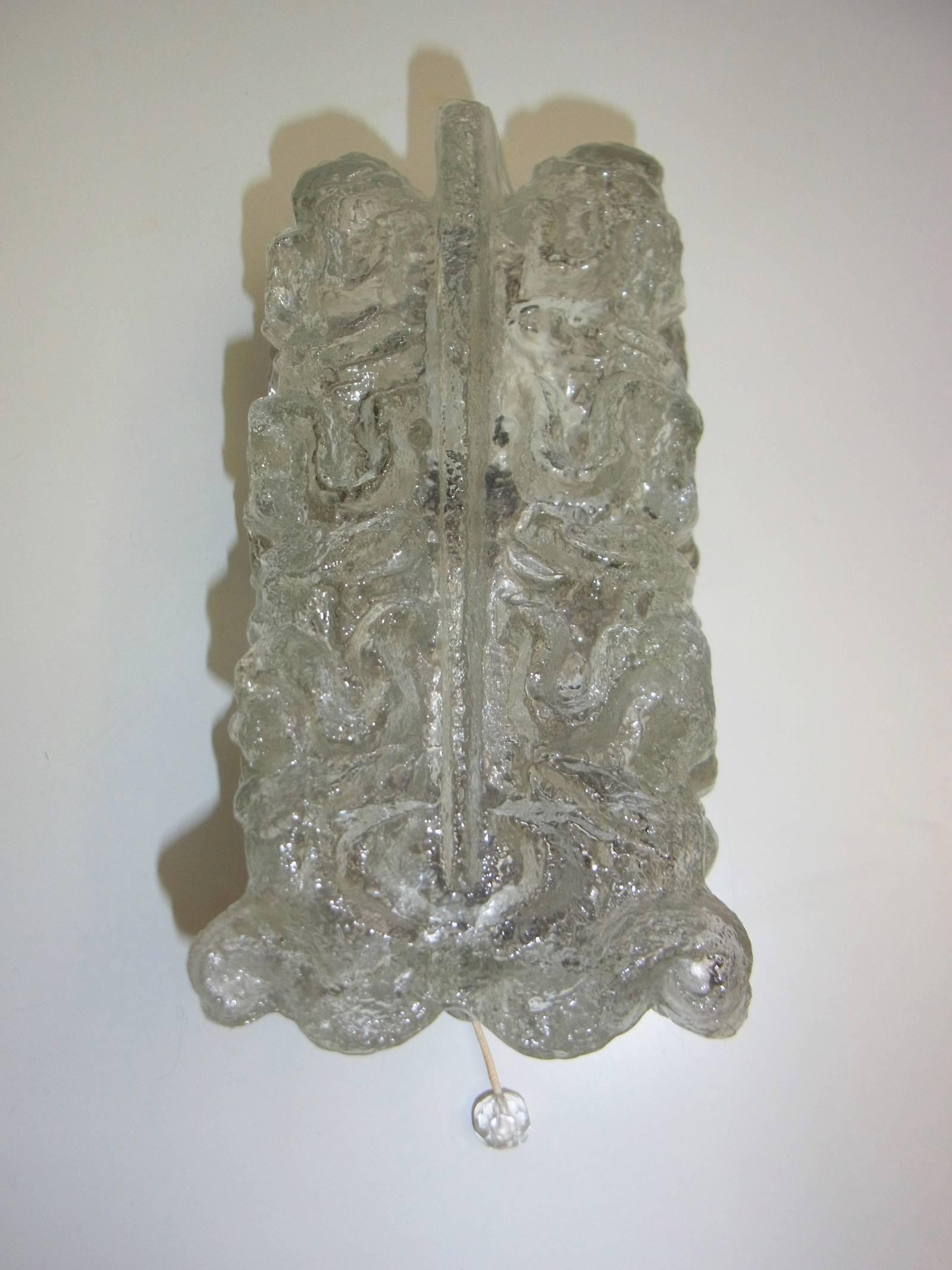 One Pair of Limburg Ice Block Glass Sconces Vintage German In Good Condition For Sale In Frisco, TX