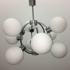 Opal Glass and Chrome Nine-Ball Sputnik Chandelier
