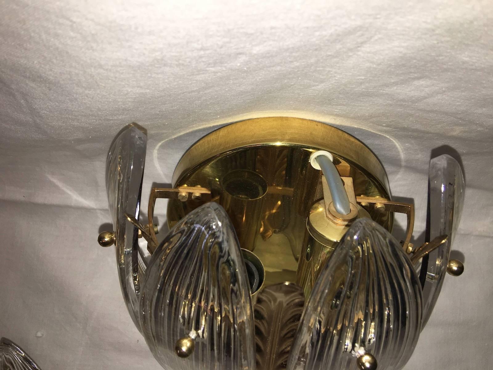 Late 20th Century Pair of Gilded Brass and Glass Sconces by Palwa For Sale
