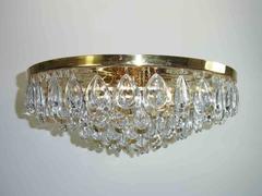 Large Palwa Teardrop Crystal Glass Flush Mount, Mid-Century, German