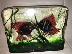 Large Murano Glass Aquarium Kissing Fish in Gino Cenedese Style