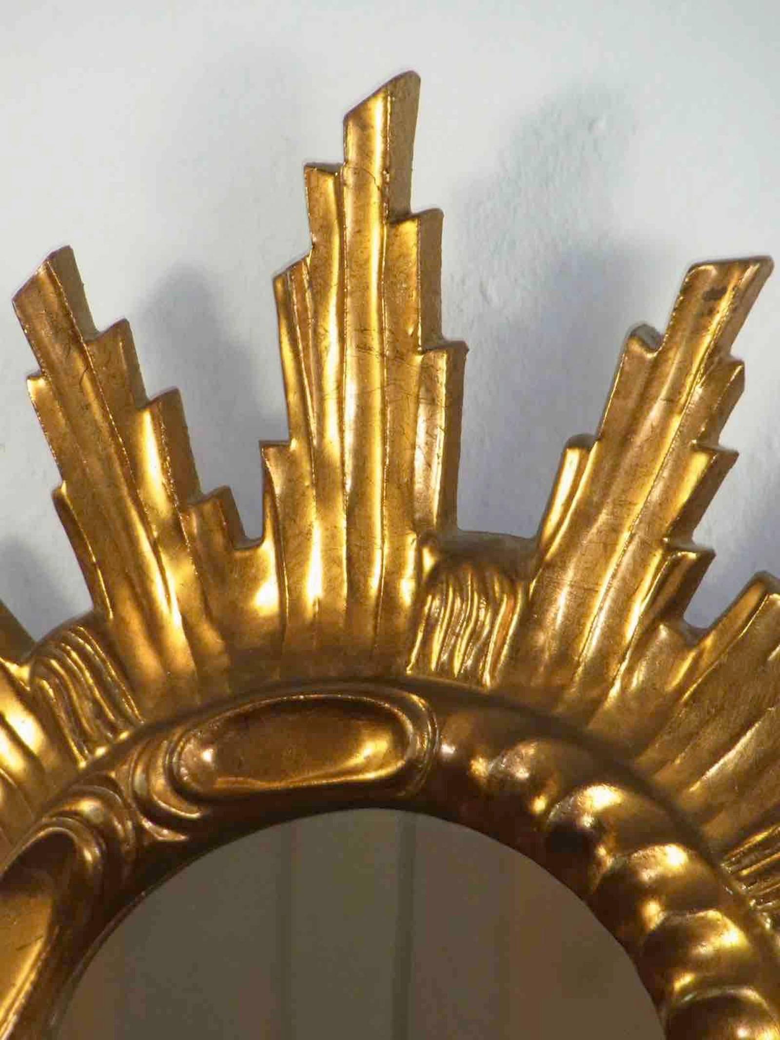 Italian Starburst Sunburst Gilded Wood and Composition Mirror, Italy