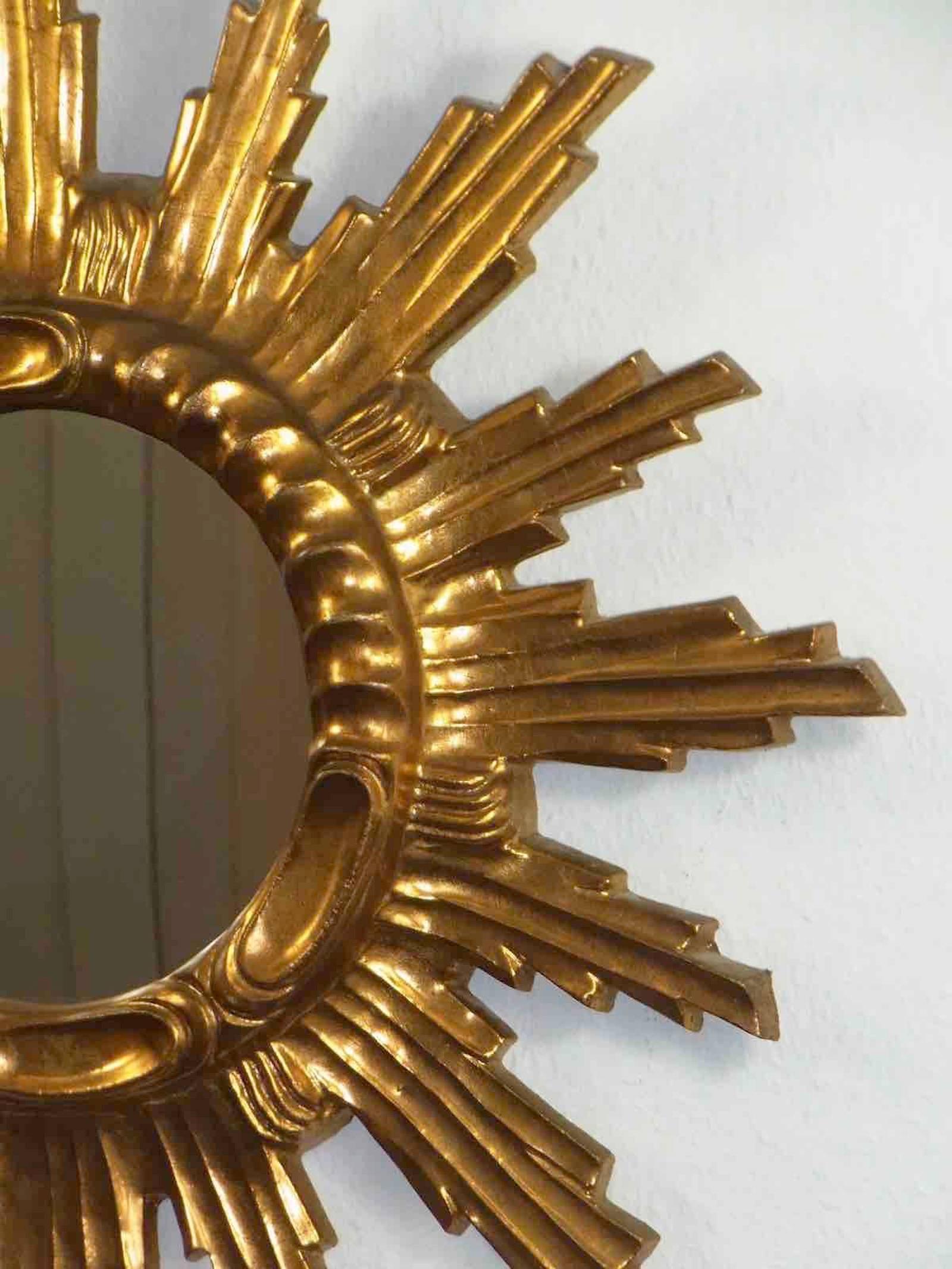 Starburst Sunburst Gilded Wood and Composition Mirror, Italy 1