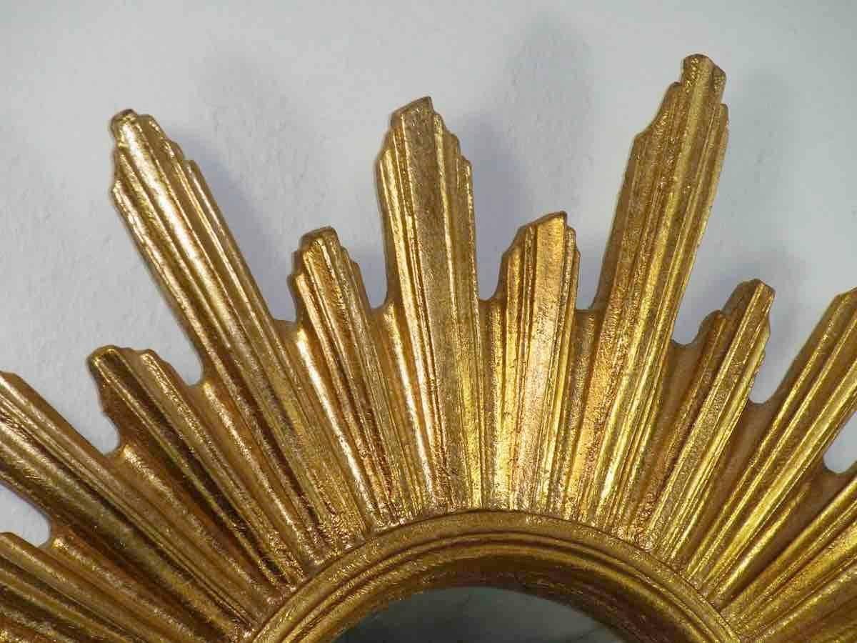 Hollywood Regency Sunburst Starburst Gilded Resin Mirror, France