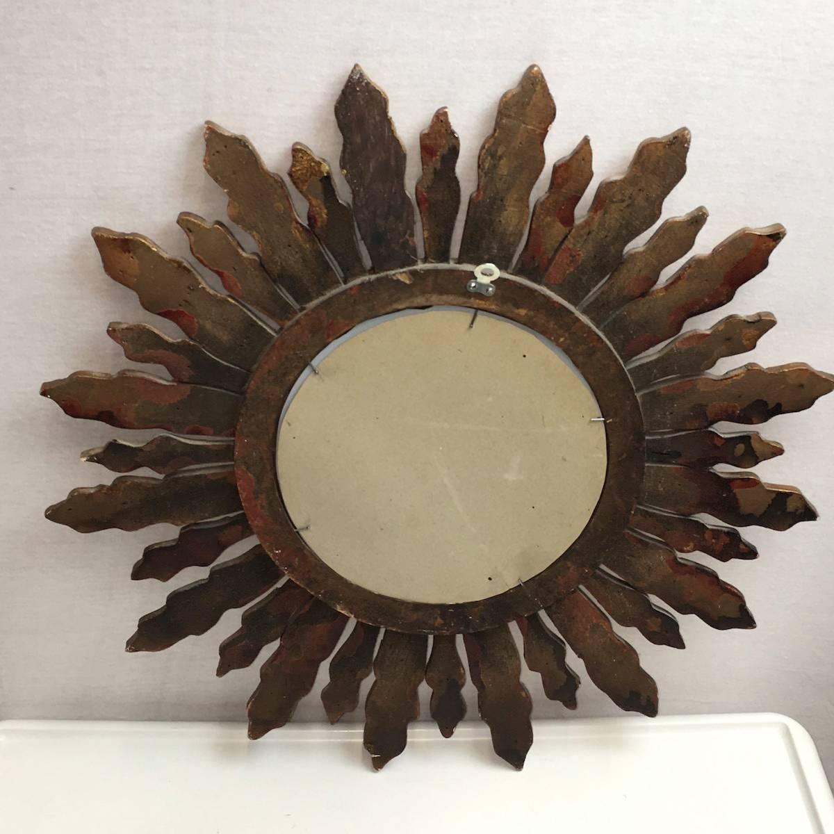 Mid-20th Century Beautiful Sunburst Gilded Wood Mirror Vintage, France