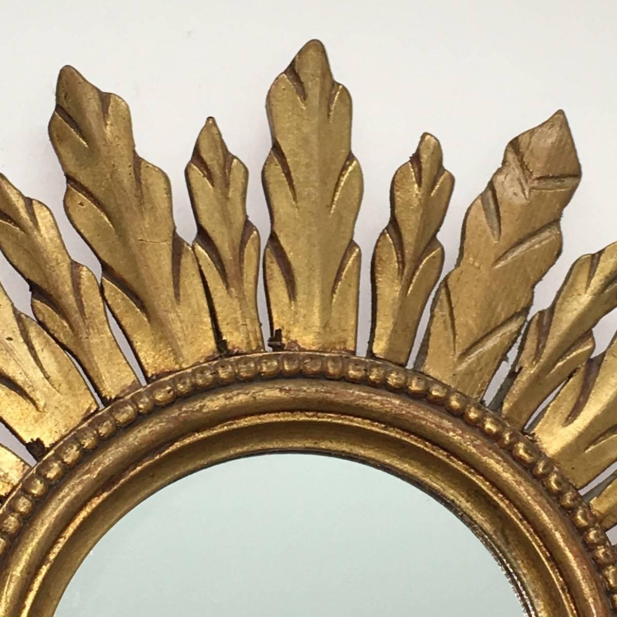 Beautiful Sunburst Gilded Wood Mirror Vintage, France In Good Condition In Frisco, TX