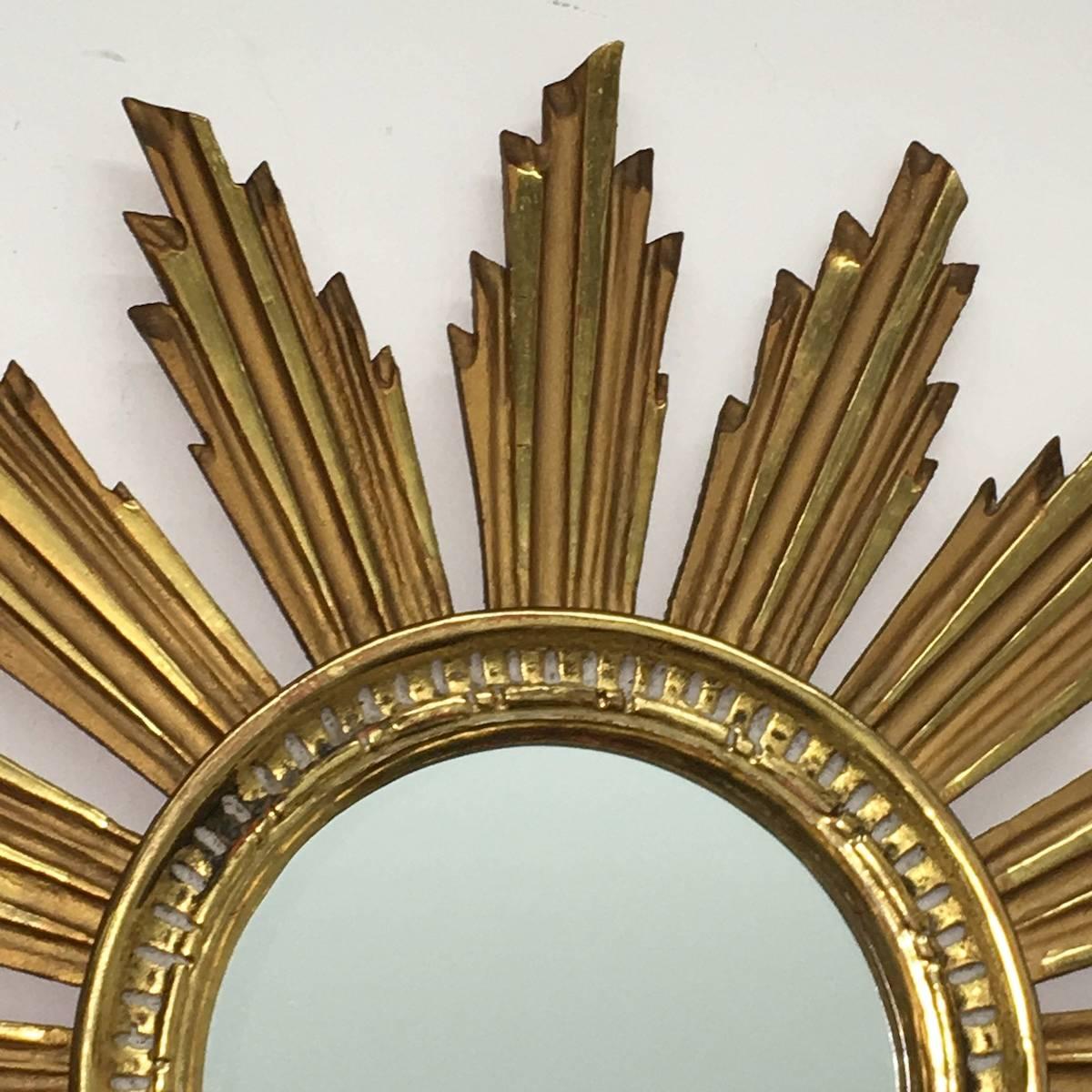 Vintage Snowflake Starburst Giltwood Mirror, France In Good Condition For Sale In Frisco, TX