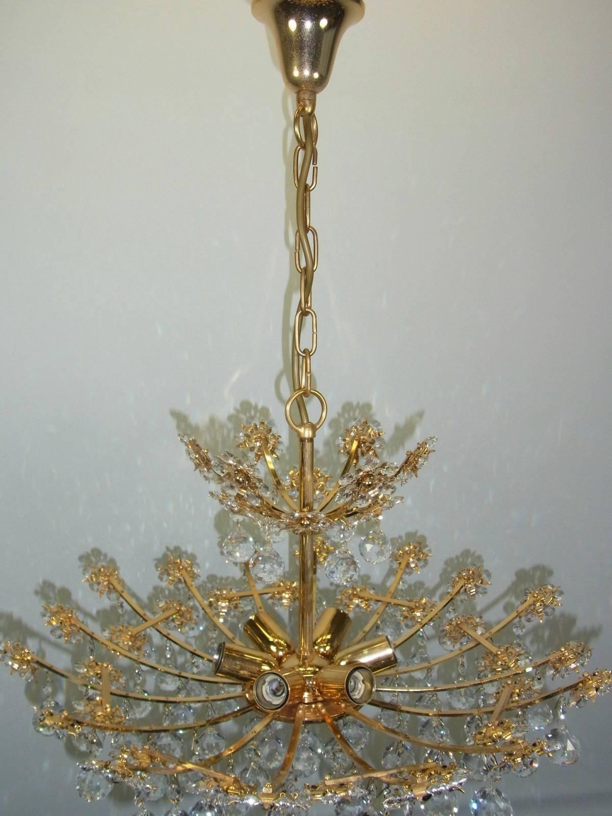 Palwa Crystal Flower Chandelier Mid-Century, German In Good Condition For Sale In Frisco, TX