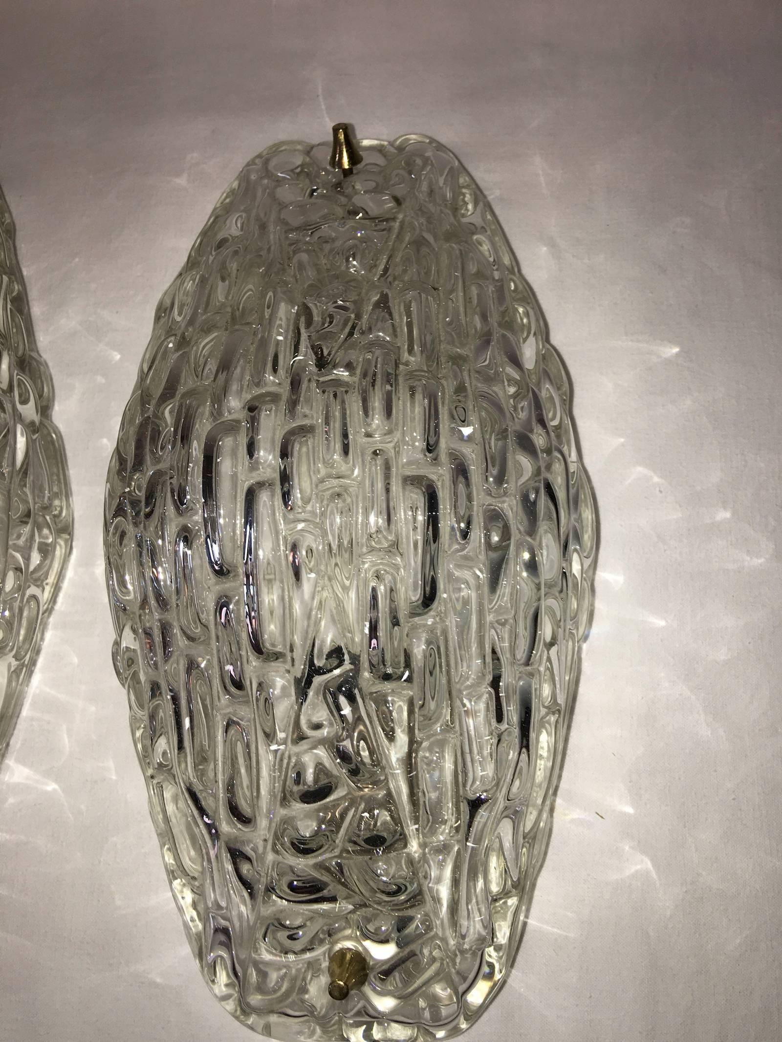 Mid-20th Century Pair of 1960s Textured Glass Sconces For Sale