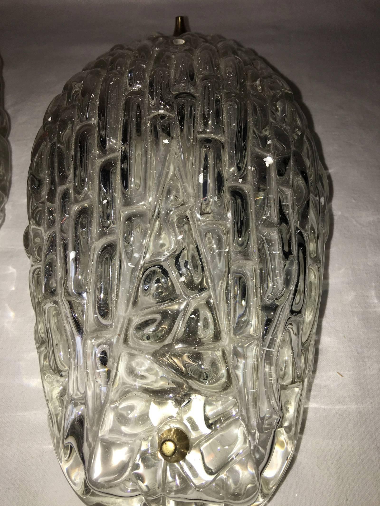 Metal Pair of 1960s Textured Glass Sconces For Sale
