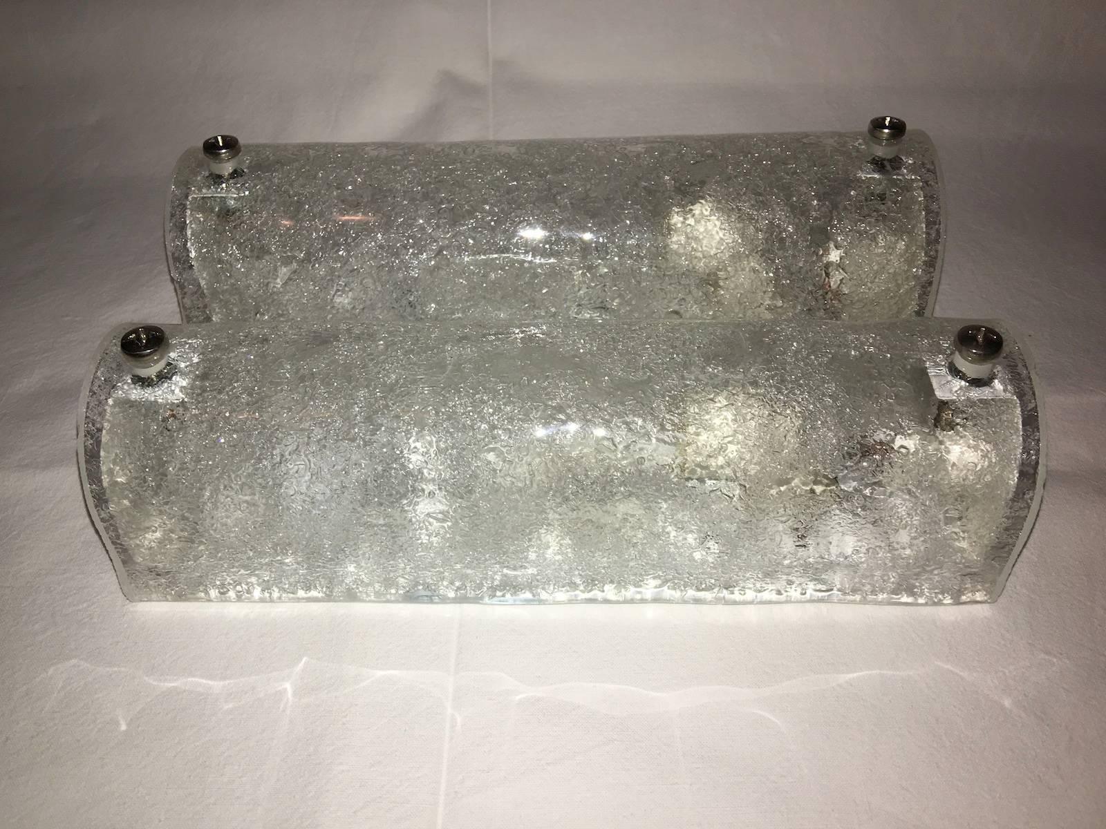 Pair of Ice Glass Vanity Sconces In Good Condition For Sale In Frisco, TX