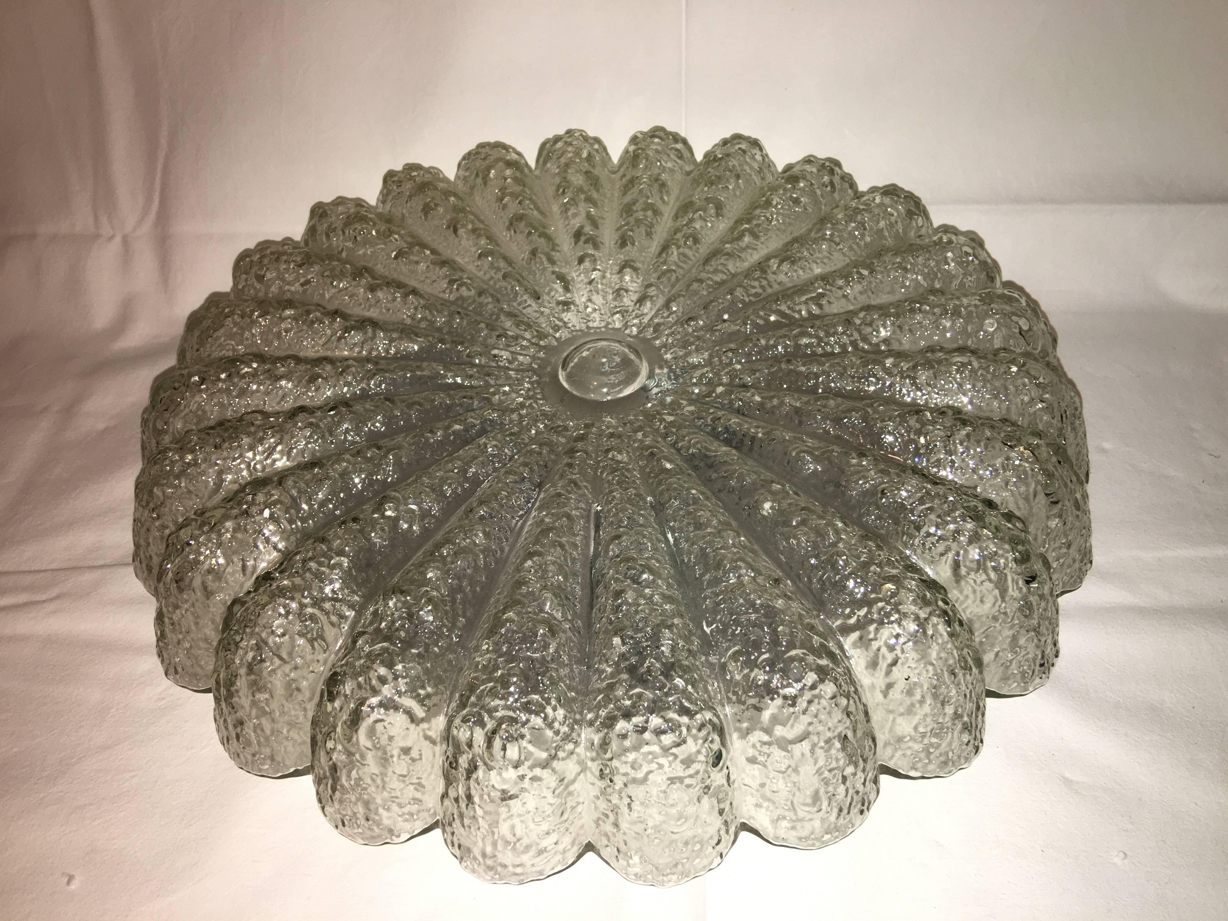 Metal 1960s Glass Flower Shape Flush Mount Chandelier For Sale