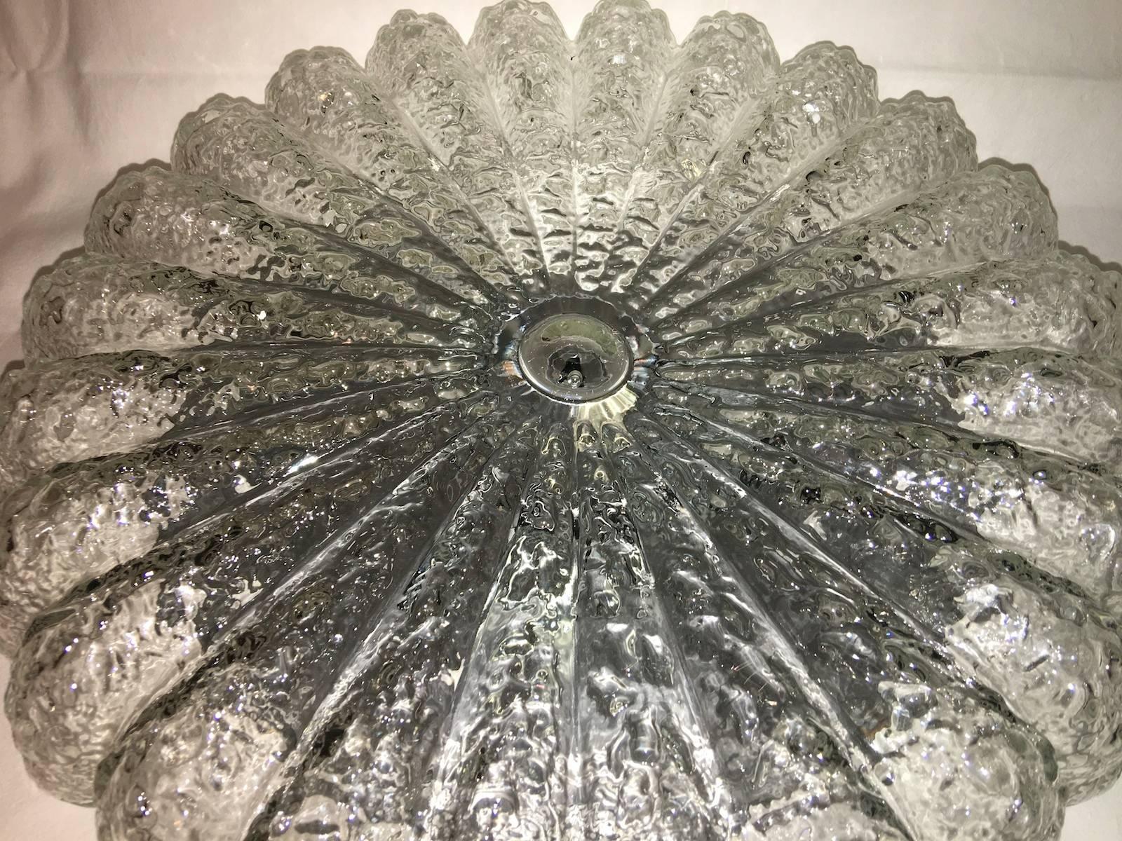 German 1960s Glass Flower Shape Flush Mount Chandelier For Sale