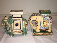 Lot of Two Elephant Bookends, Plant Stands, Flower Pot Stand