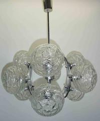 German Mid-Century Modern Polished Chrome and Glass Ball Chandelier