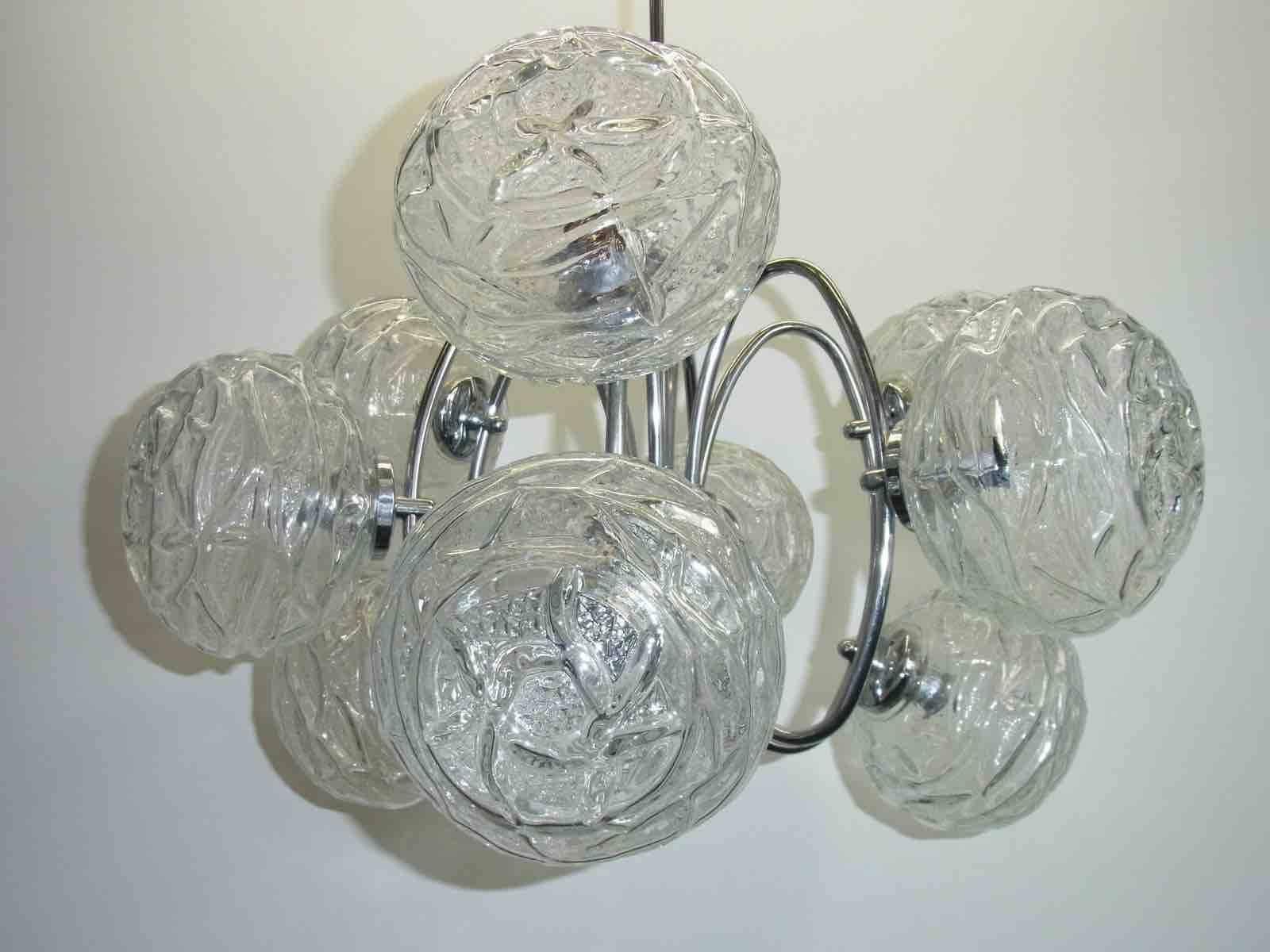 German Mid-Century Modern Polished Chrome and Glass Ball Chandelier For Sale 1