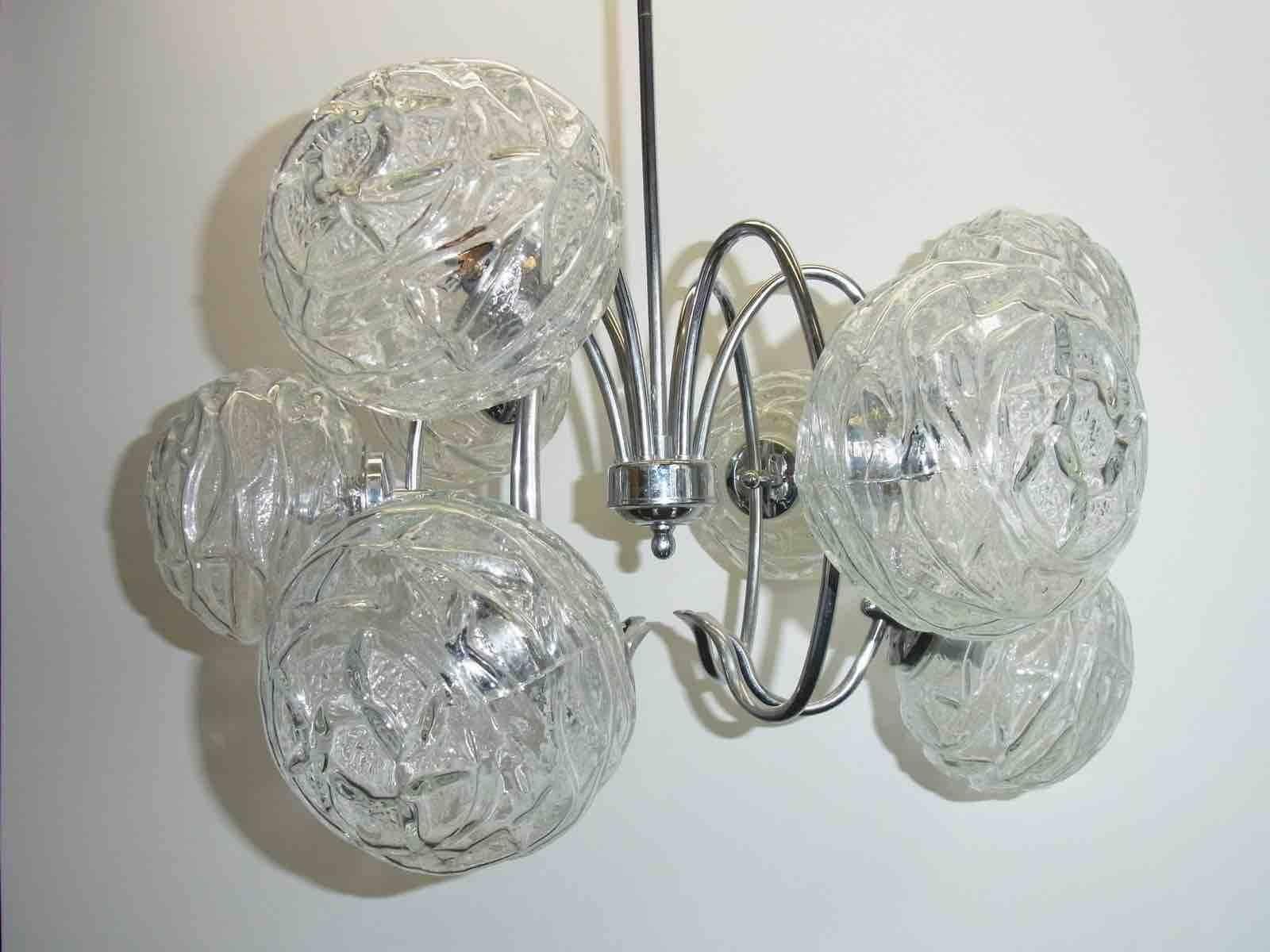 German Mid-Century Modern Polished Chrome and Glass Ball Chandelier In Good Condition For Sale In Frisco, TX