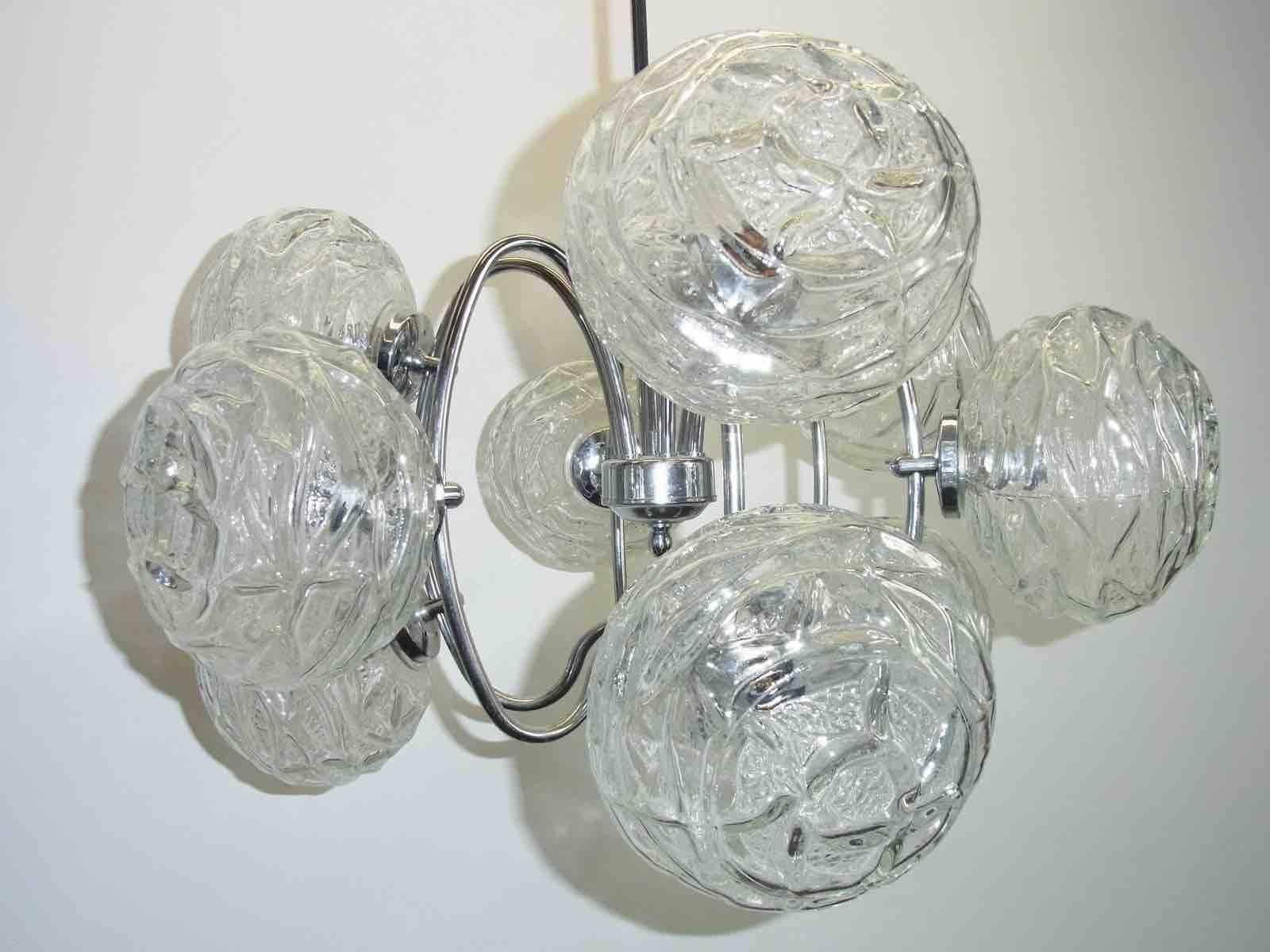 Mid-20th Century German Mid-Century Modern Polished Chrome and Glass Ball Chandelier For Sale