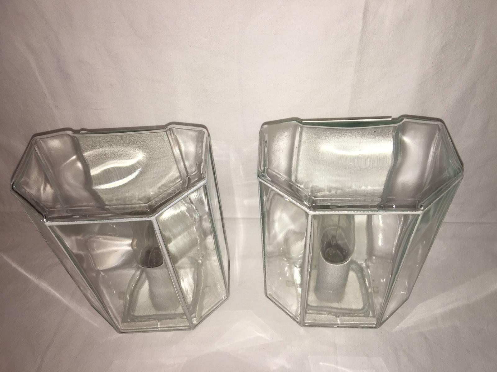 Pair of Mid-Century Limburg White Geometric Stripe Wall Lamps In Good Condition For Sale In Frisco, TX
