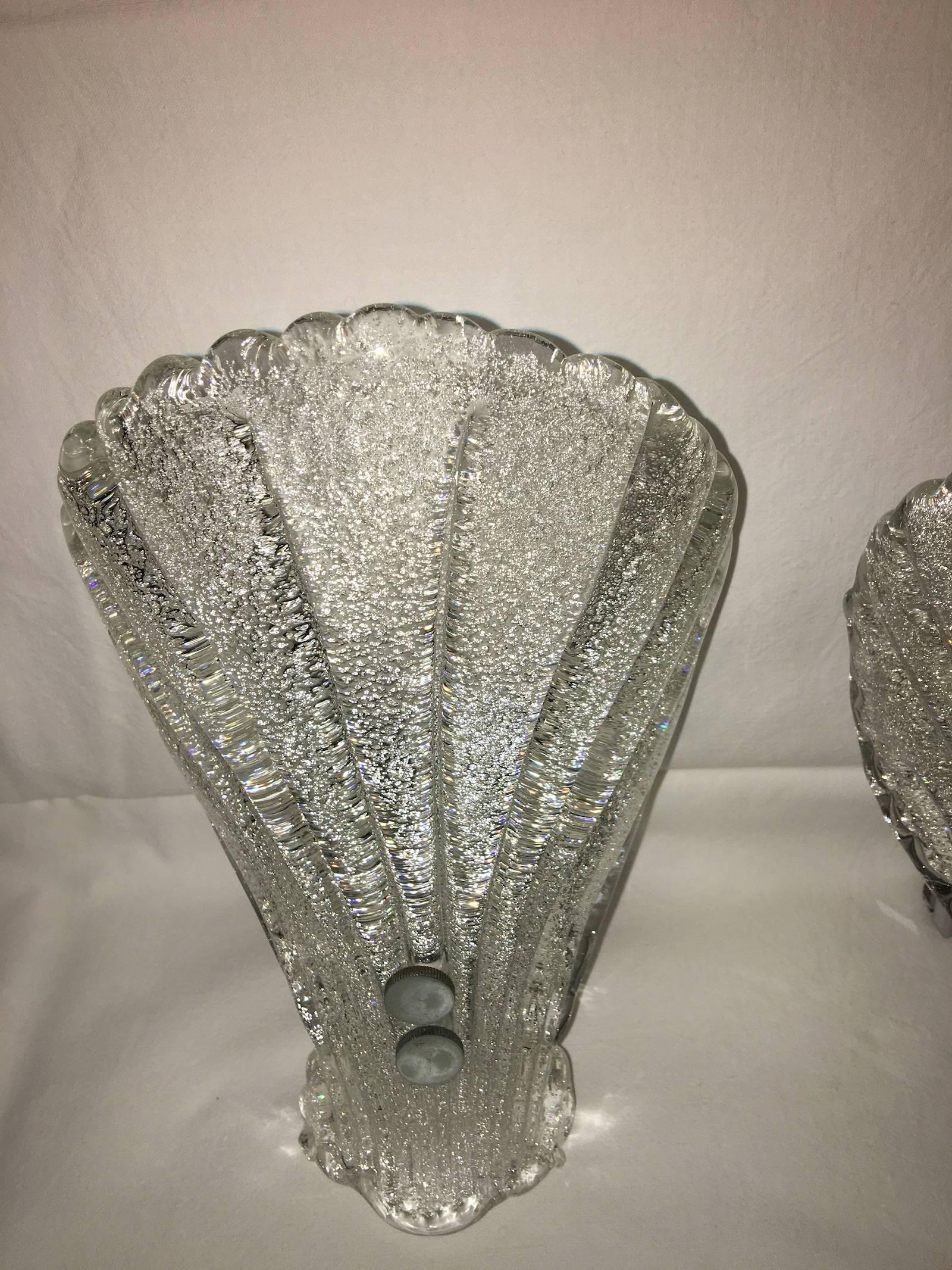 Metal Pair of 1960's Modernist Murano Glass Sconces  For Sale