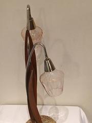 Huge Teak and Glas Flower Table Lamp