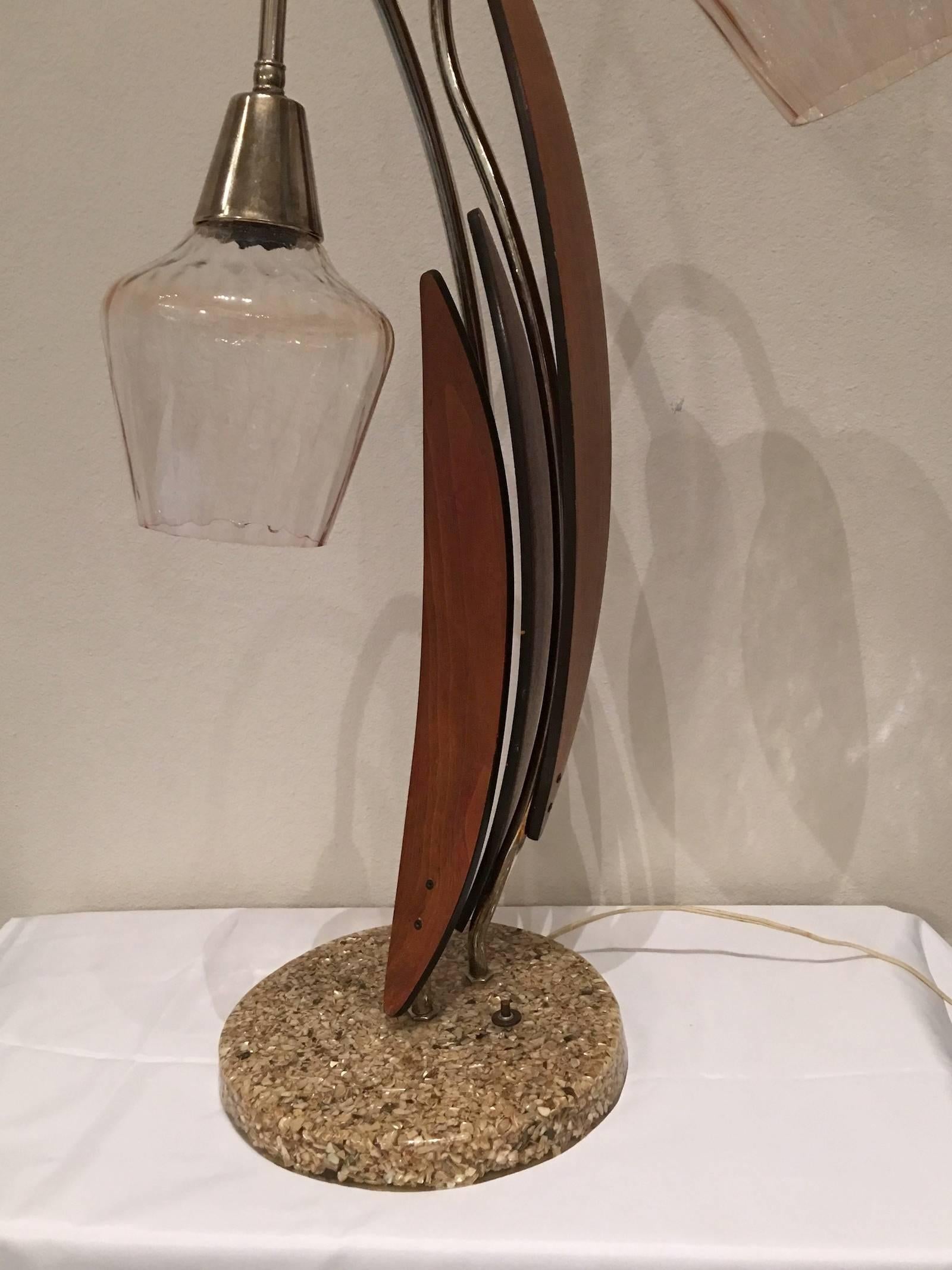 Mid-20th Century Huge Teak and Glas Flower Table Lamp For Sale