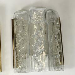 Pair of Brass and Ice Glass Wall Sconces by Doria Leuchten, Germany