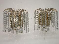 Pair of Palwa Crystal Glass Waterfall Sconces