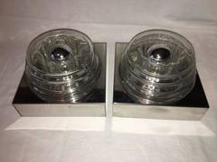 Pair of Mid-Century Kaiser Glass and Chrome Wall Lamps Sconces