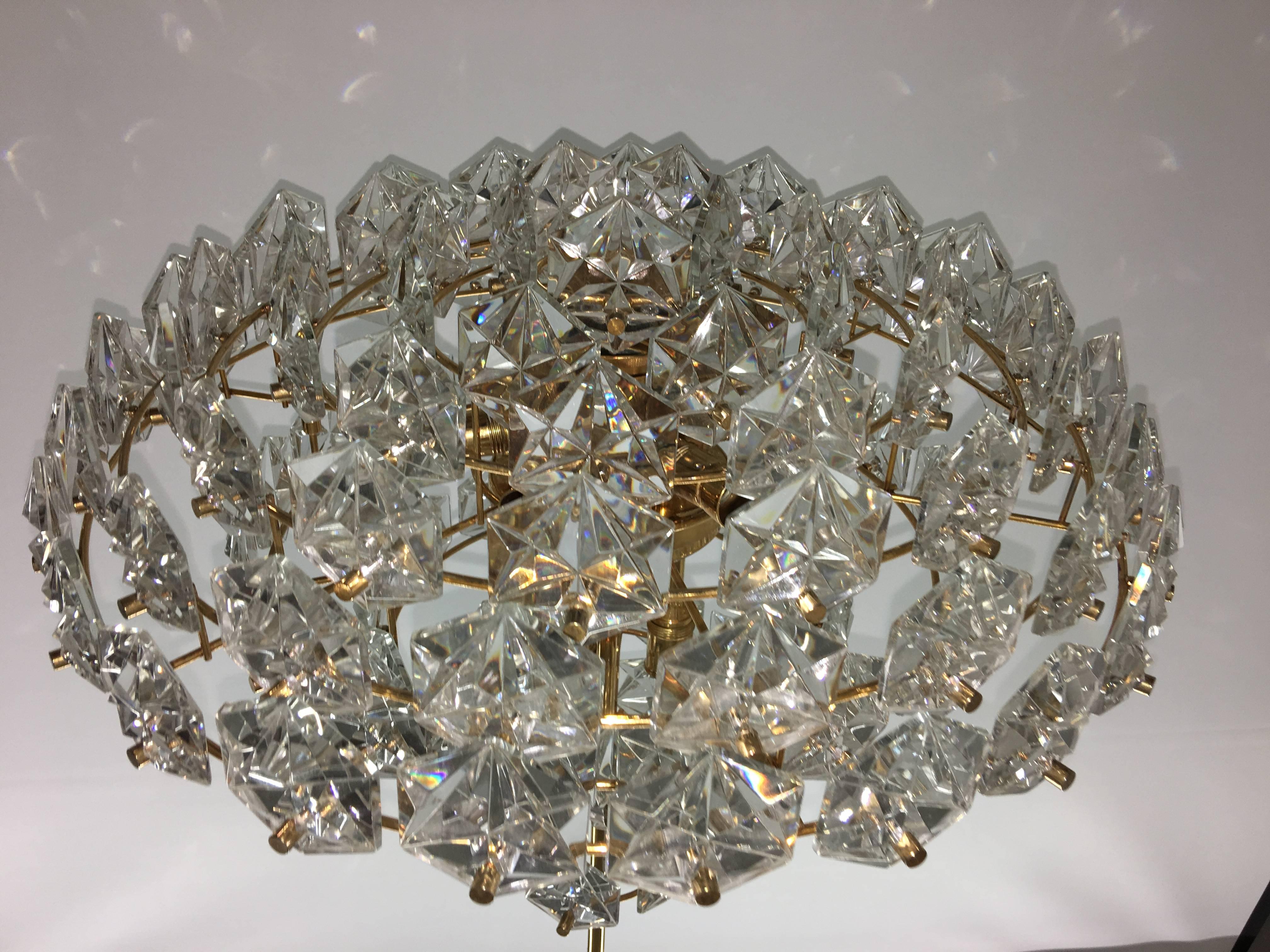 Late 20th Century Kinkeldey Faceted Crystal Glass and Gilt Metal Chandelier For Sale