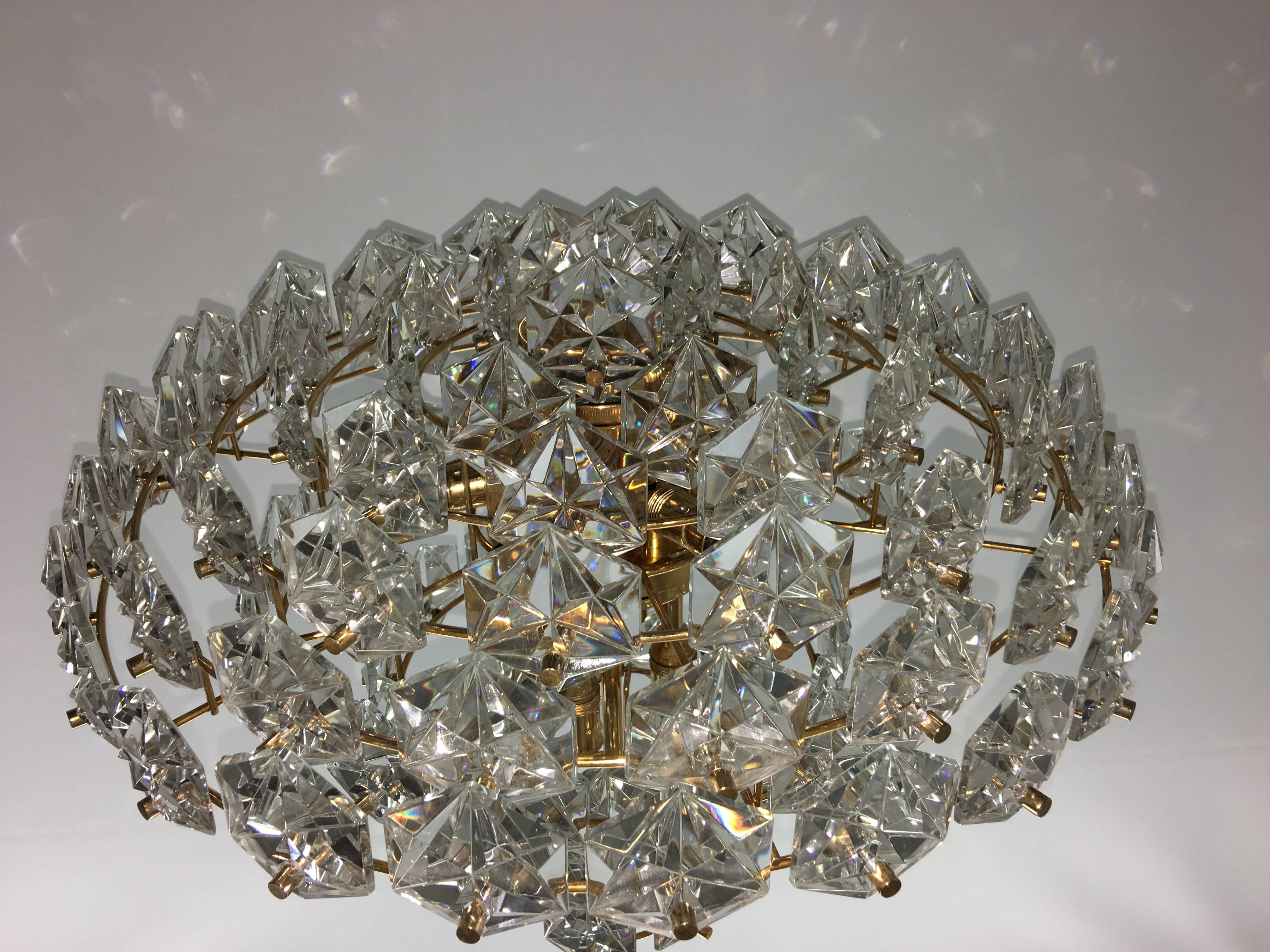 Gold Plate Kinkeldey Faceted Crystal Glass and Gilt Metal Chandelier For Sale