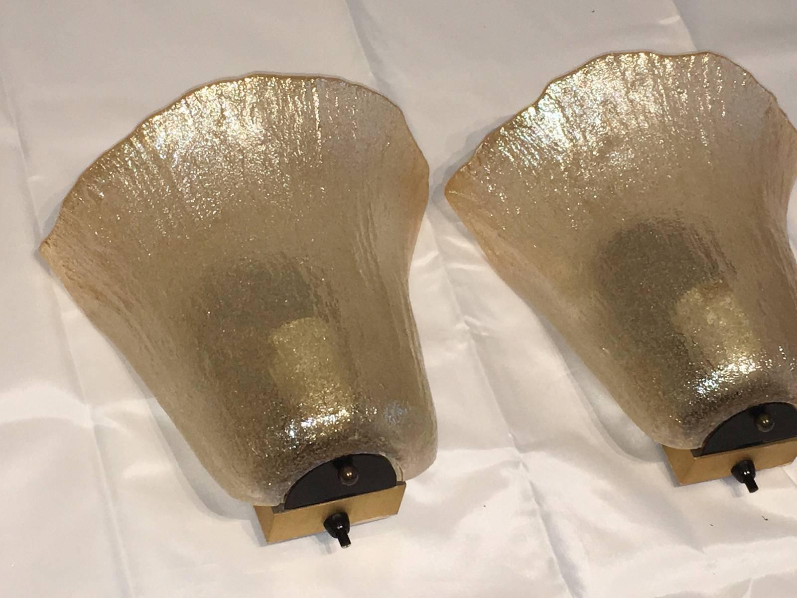 German Pair of Peill & Putzler Amber Calyx Sconces Koch and Lowy style ! For Sale