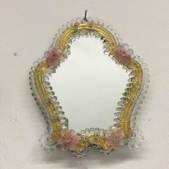 Pair of Petite Murano Glass Wall Mirrors Pink and Clear Glass