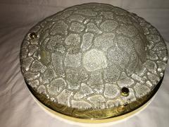 Brass and Textural Glass Flush Mount Ceiling Lamp from Germany