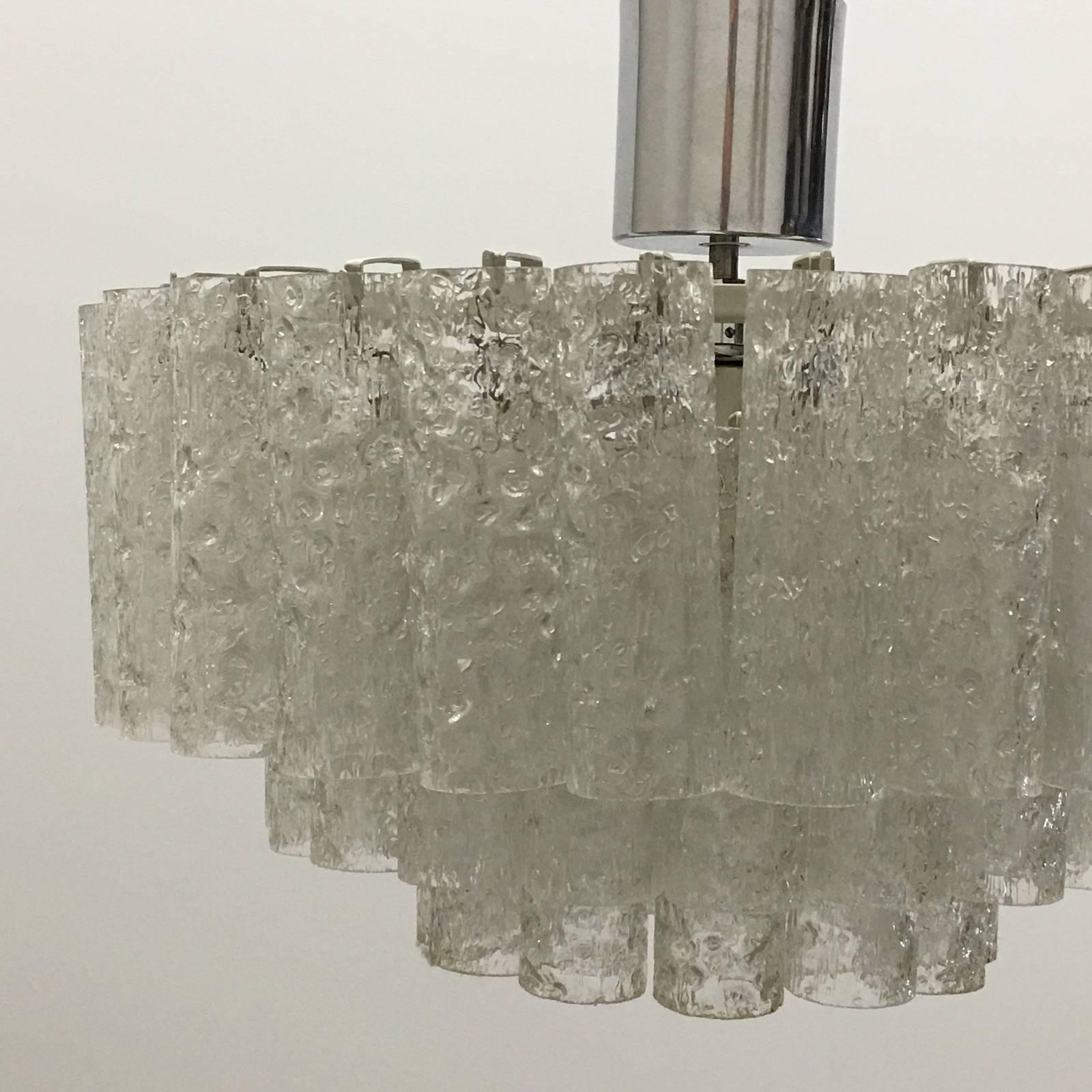 German Doria Leuchten Glass Tube Three-Tier Flush Mount