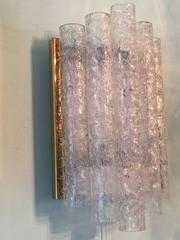 Pair of Brass Ice Glass Wall Sconces by Doria, Germany