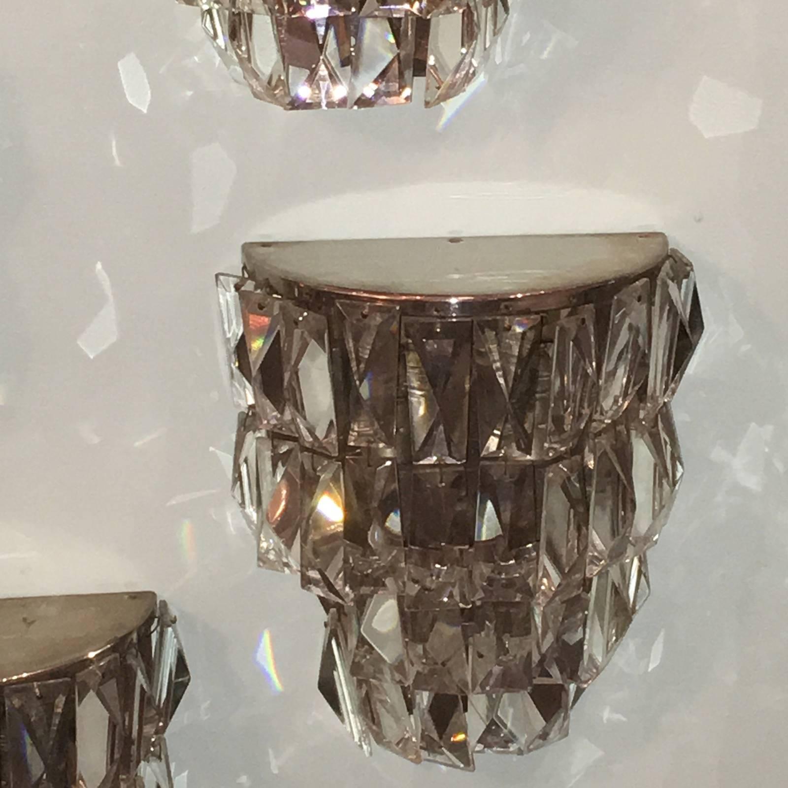 Lot of 4 Vintage Crystal Sconces with Faceted Elements In Good Condition For Sale In Frisco, TX