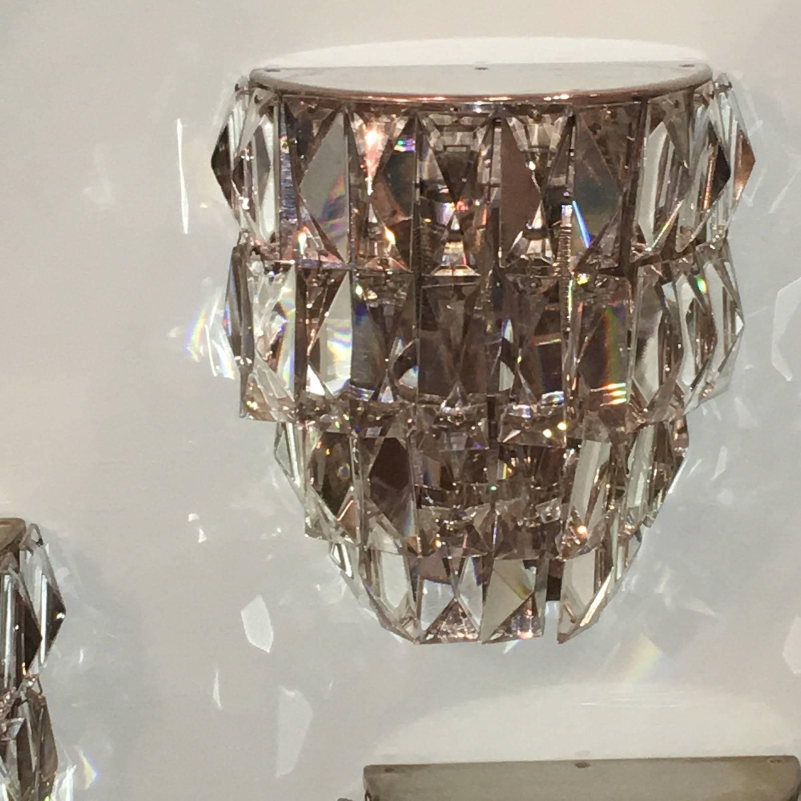 Mid-20th Century Lot of 4 Vintage Crystal Sconces with Faceted Elements For Sale