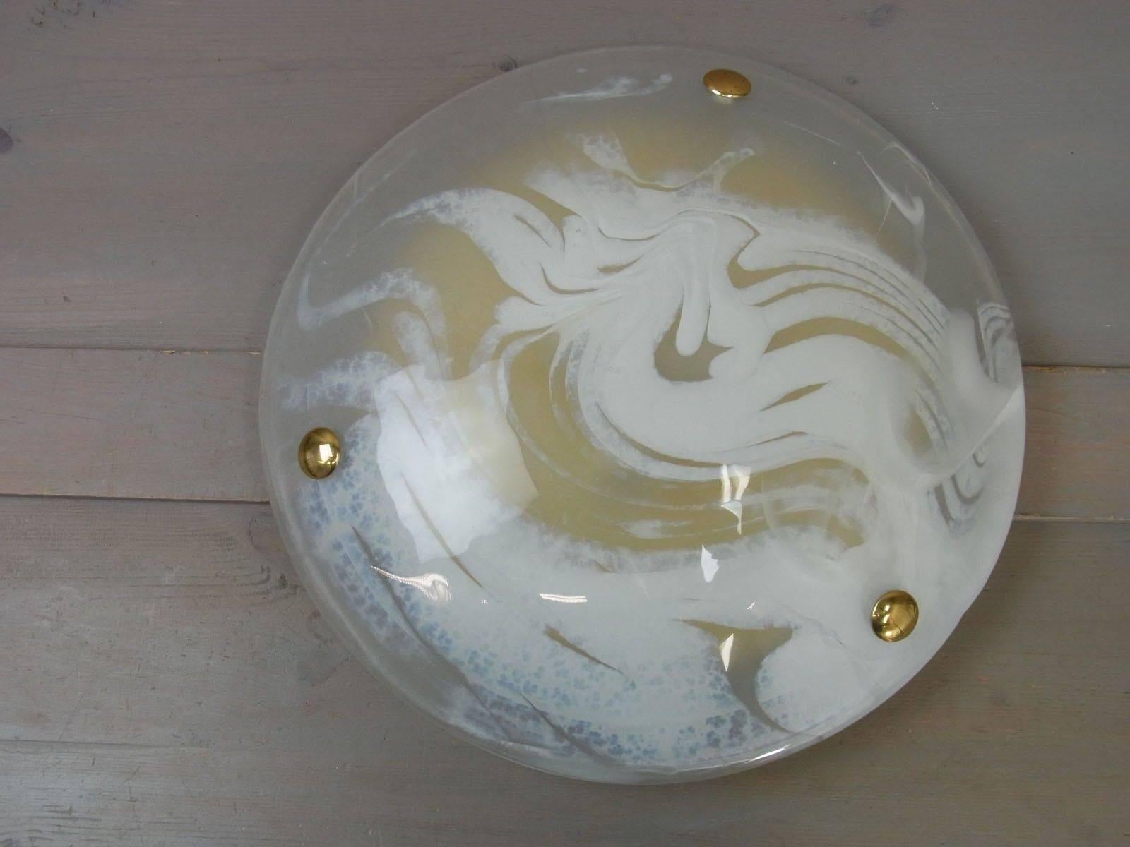 German Hillebrand Swirl Glass Flush Mount Ceiling Lamp Fixture