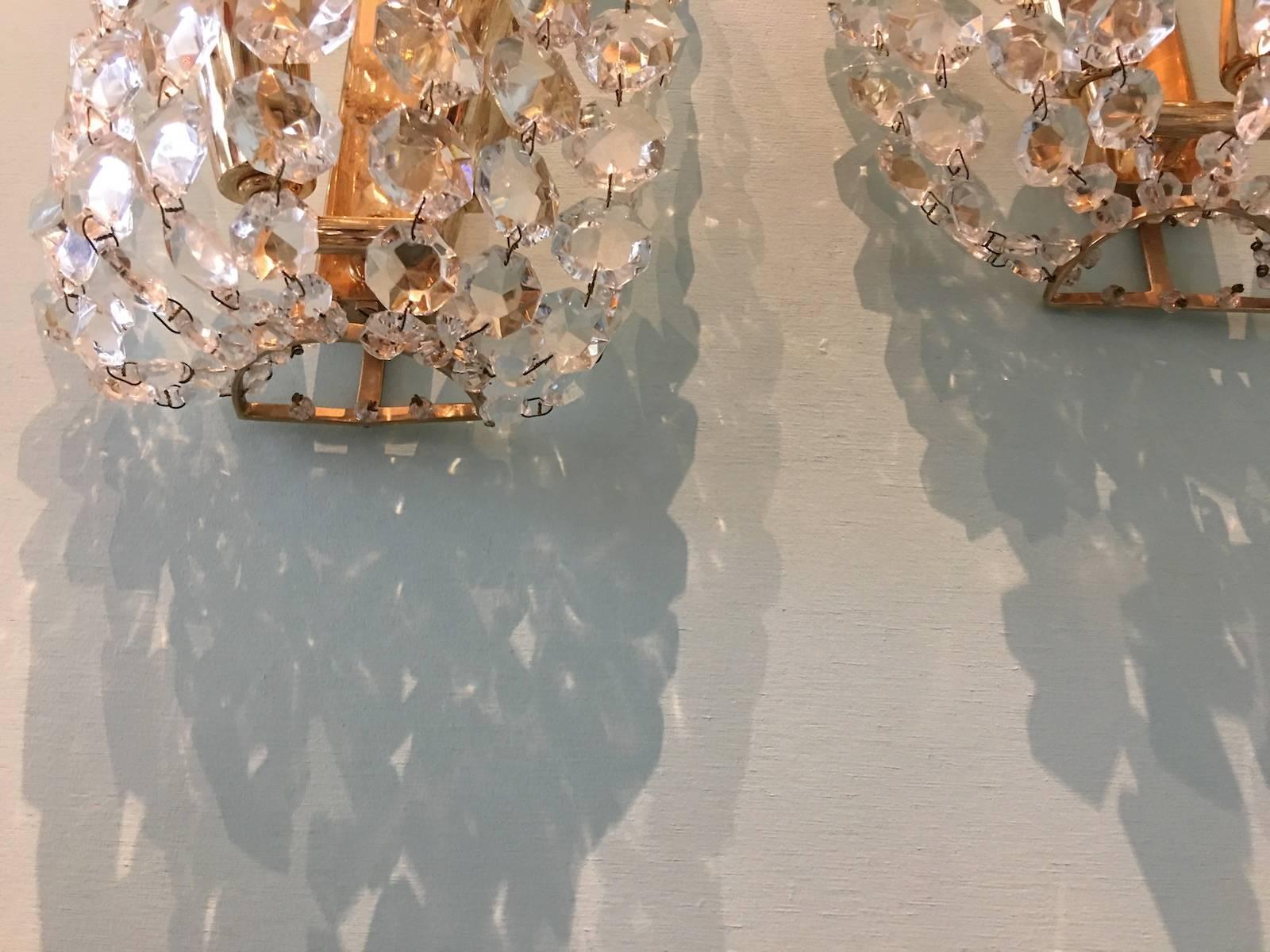 Pair of Sconces with Crystal Elements In Good Condition In Frisco, TX