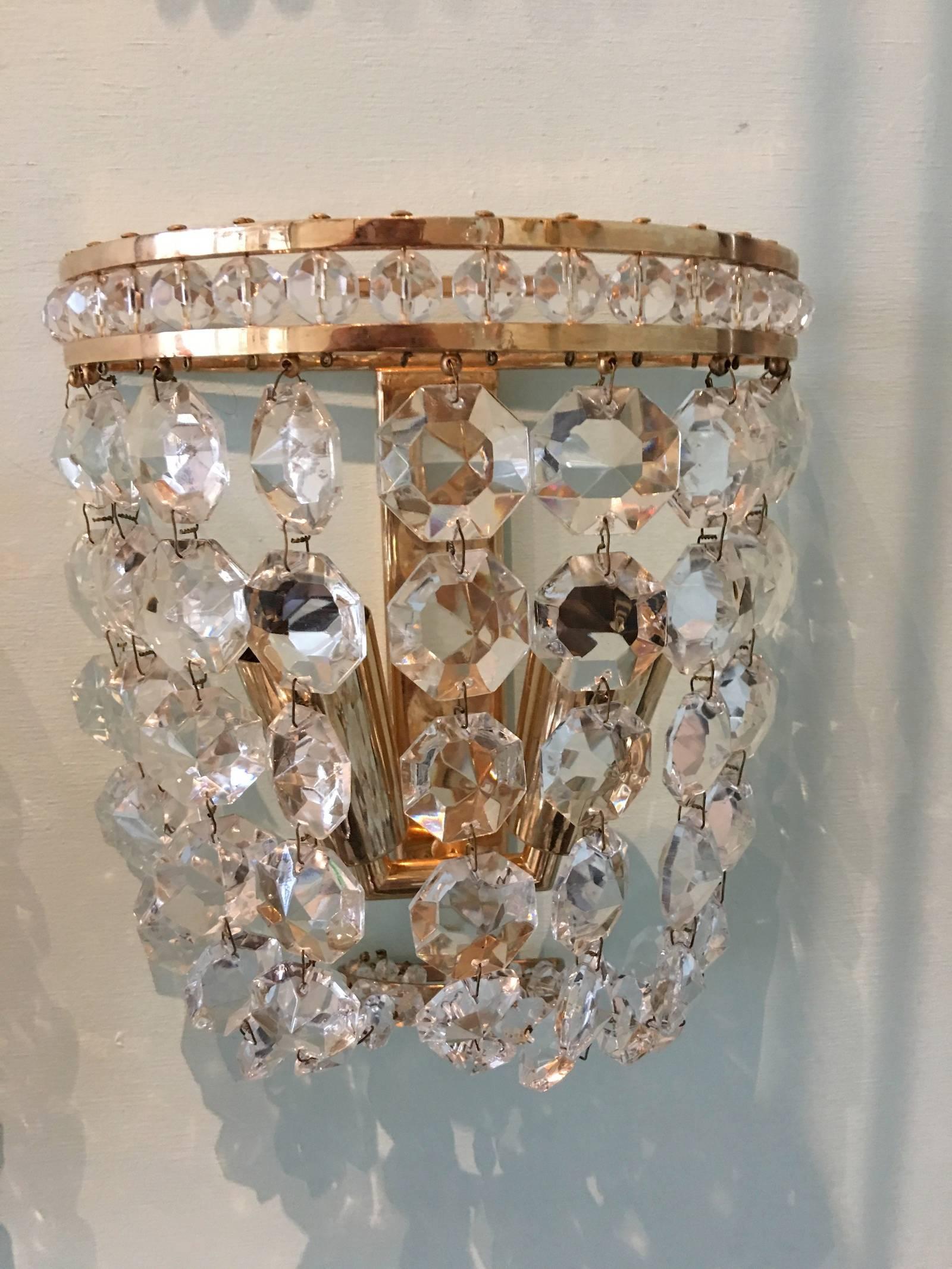 Hollywood Regency Pair of Sconces with Crystal Elements