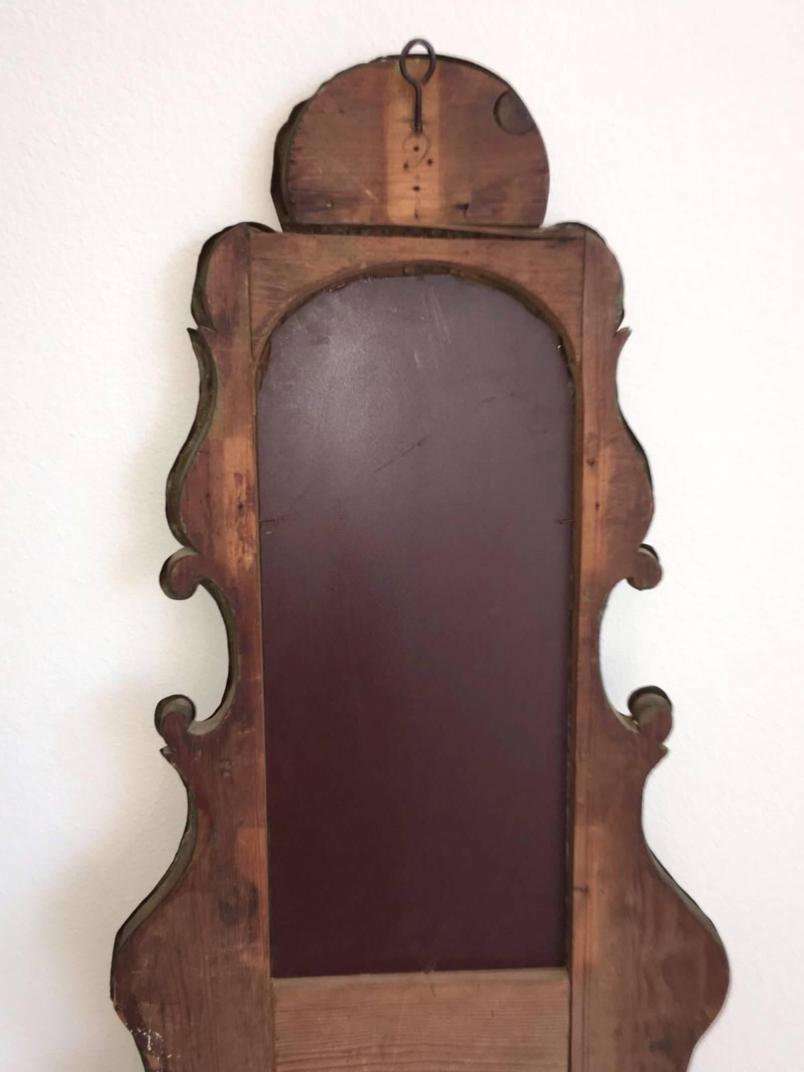 18th Century Antique German Baroque Wall Mirror Wood and Copper For Sale