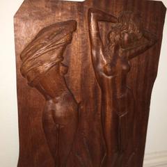 Mid-Century Modern Woodcarving Nude Bathing Beauty