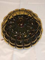 Large Iron and Amber Bubble Glass Flush Mount